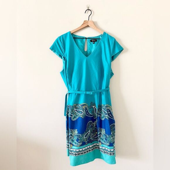 Spense Women Cotton Blend A Line Dress in Turquoise with Paisley Detail - 18W - Picture 1 of 7